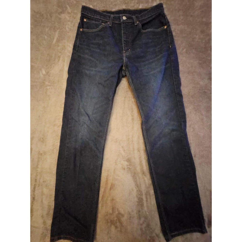 Levis 505 Regular Fit Jeans Mens 34x34 Dark Wash Straight Leg Denim Blue Pants - Picture 1 of 9